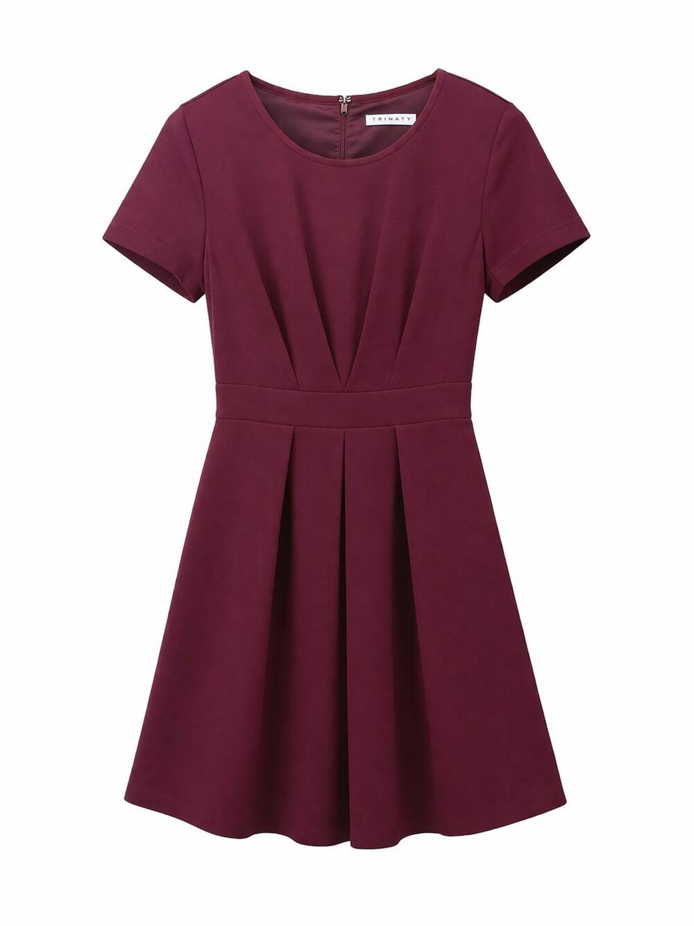 Trina Turk Fit & Flare Women's Dress Wine Pleated Short Cap Sleeve Zip Back 6/8